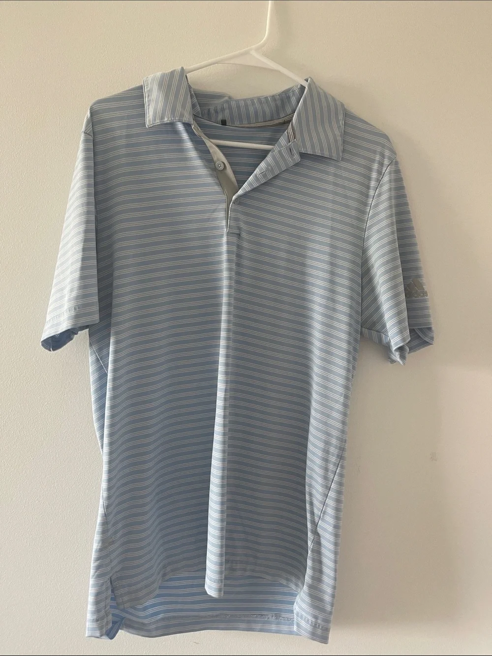 Men's Light Blue Adidas Striped Polo Shirt